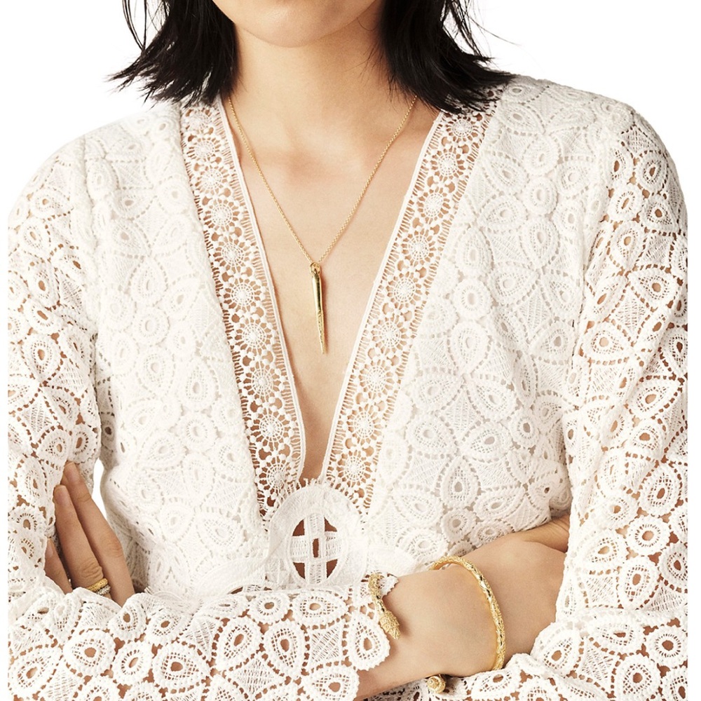 Ba&sh Lace White Crochet Dress Bell Sleeves Size Large NEW - Picture 4 of 13
